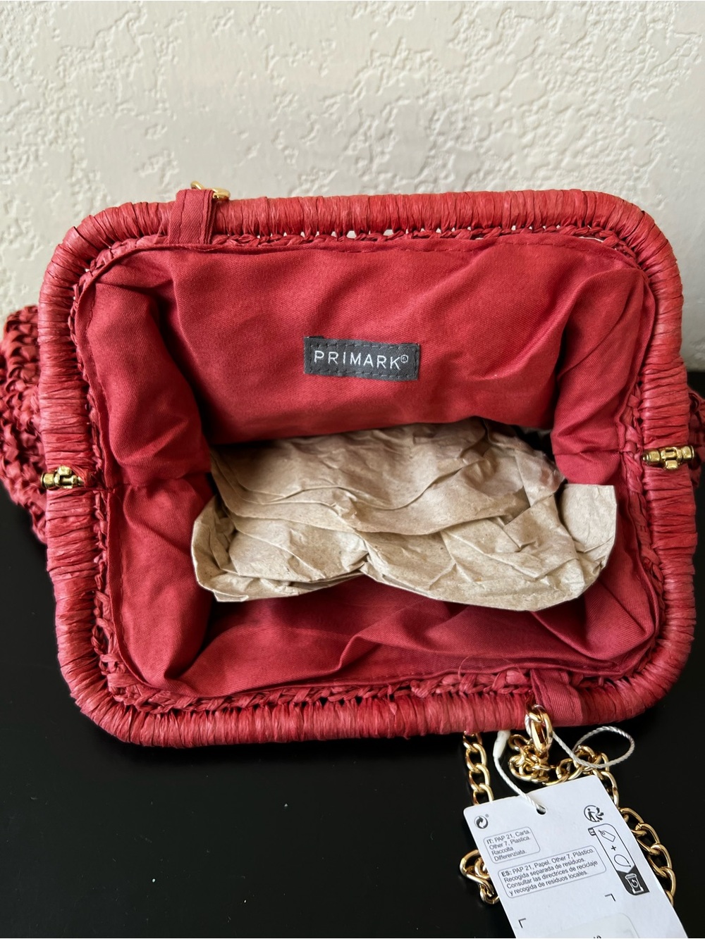 NWT Primark Red/Orange Raffia Chain-Handle Shoulder Bag - Picture 3 of 4